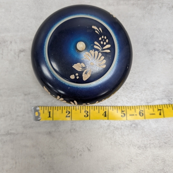 Cobalt Blue Wooden Hand Carved Trinket Box Floral Decore - Picture 10 of 11